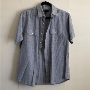 Blue linen blend button-up short sleeve casual m
